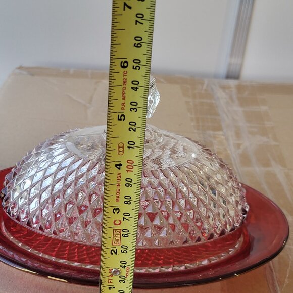 Vintage Indiana Glass Ruby Red Flash Diamond Point Oval Covered Butter Dish BINI - Picture 7 of 7